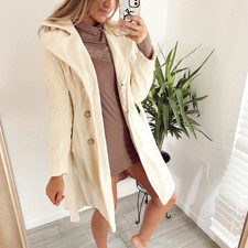 Sisley Ivory Coat Chic Purple Lining Fall Career Belt Hidden Button Up Holes