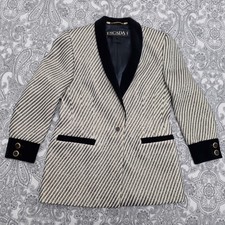 Escada Sz 38 Gold Black Suede Silk Blazer Jacket Buttons Vintage Margaretha Ley