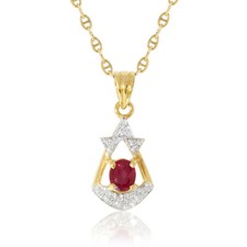  0.48ct Ruby Pendant Diamond Jewelry 18K Gold Yellow Charm Vintage Retro Design