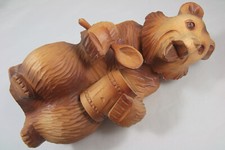 Vintage Russian Carved Wooden Bear Figure w/ Bowl + Spoon Circa 1978