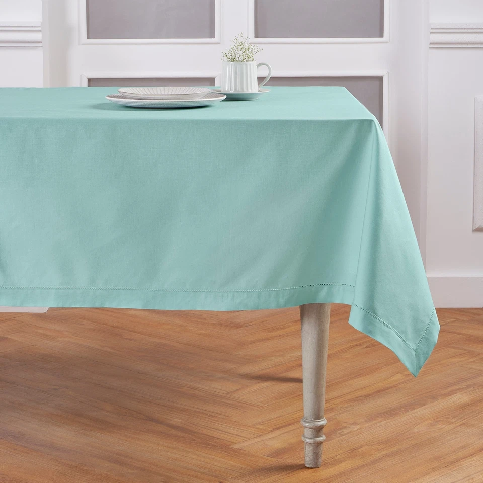 Solino Home Linen Tablecloth for Fall Dining Solid, Cotton Linen Hemstitch New