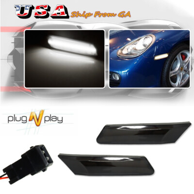 Smoked White LED Side Marker Lights For 05-12 Porsche 911 997 987 Cayman Boxster