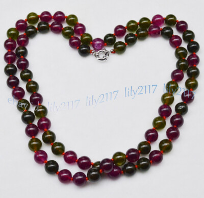 Charming 8/10mm Multicolor Tourmaline Gemstone Round Beads Necklace 16-48''