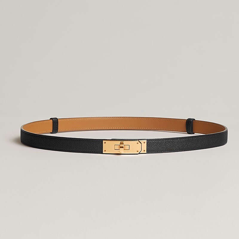 Hermes Kelly Epsom Belt, Black Leather. Rose Gold Trim, W Hermes Kelly Epsom Belt, Black Leather. Rose Gold Trim, W