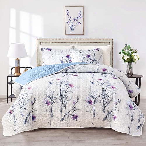 Soft Floral Bedspread Coverlet Set Patchwork Quilted Queen King Size Bedding AU - Picture 8 of 84