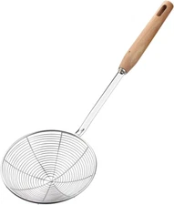 IQCWOOD Spider Strainer Skimmer with Wood Handle - 5.5 Inch Fryer Scoop for Cook