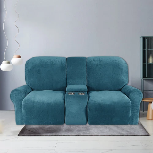 2-Sitzer Stretch Liegesofa Bezug Samt Schonbezug mit Getränkehalter Mittelkonsole - Bild 10 von 104