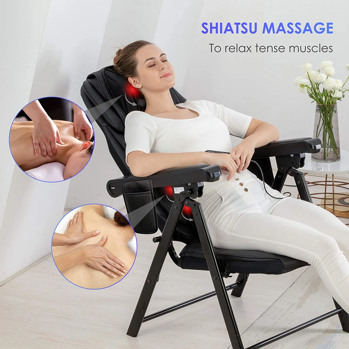 Portable Folding Massage Chair-Shiatsu Neck and Back Massager with Heat,  Adj