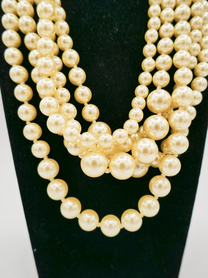 J. Crew Statement Necklace Faux Pearl Layered 5 Strand Chunky Hand