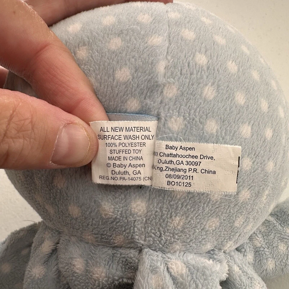 Bebé Aspen Mr. Calcetín T. Pus Peluche Pulpo Bebé Juguete Azul Lunares Sonajero Carillones Foto 4 de 4