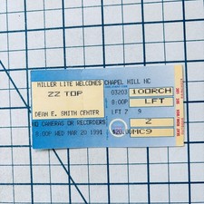 ZZ Top March 20 1991 Chapel Hill NC Dean Smith Center Concert Ticket Rock & Roll