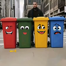 4pcs Cartoon Face Stickers Self Adhesive Funny Trash Can Toilet Decor - NEW