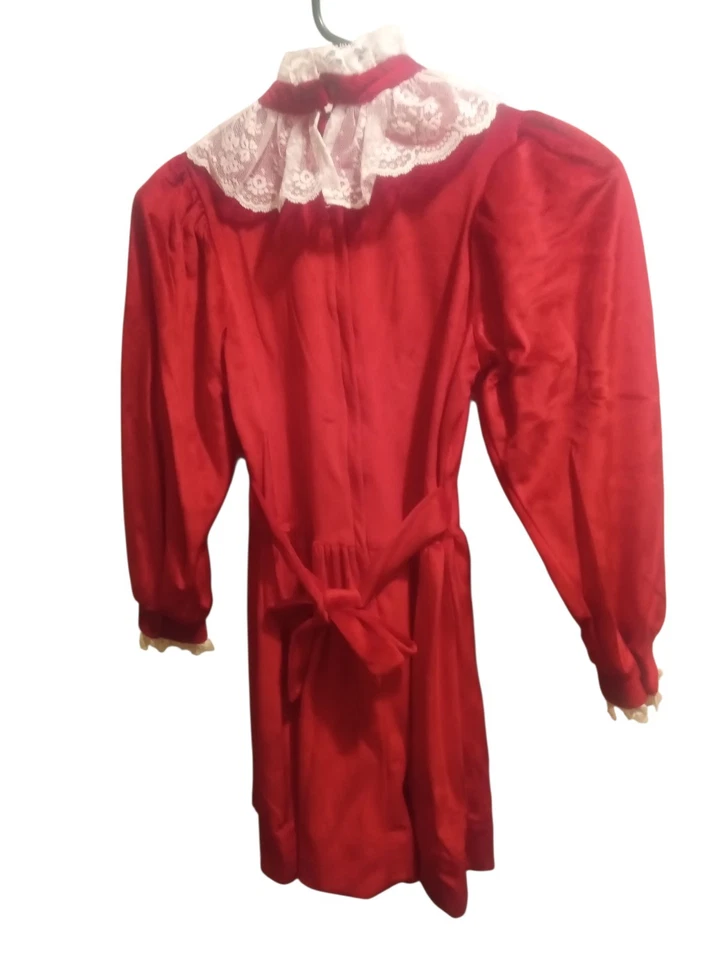 Vintage Amy Too! Velvet Dress Girls Sz 14 Magenta W/Lace Trim Christmas Church - Image 2 of 4