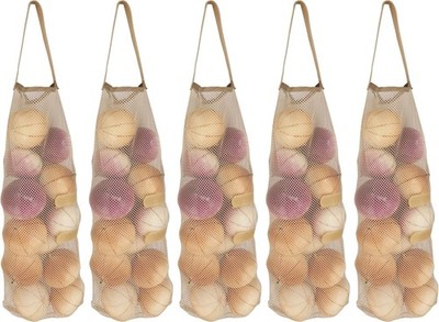 GINFH Hanging Mesh Storage 5Pack Potato & Onion Bags - Large One Size, Beige