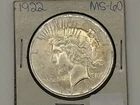 1922 - MS60 Philadelphia US Liberty Peace Dollar $1 - USD 90% Silver Coin
