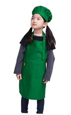 Kids Apron and Chef Hat Set, Children's Adjustable Bib Apron S 2-5 Year Green