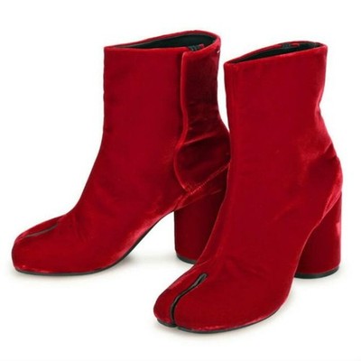  Maison Margiela Velvet Ankle Tabi Boot S39WU0099 S48433 309 Red 39.5 Women Auth