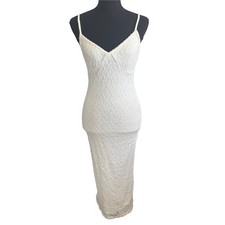 Iris Womens Coquette White Babydoll Lace Midi Dress L Bridal Shower Romantic