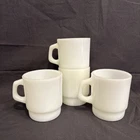 Vintage Anchor Hocking 312 Fire King White Milk Glass Stackable Mugs  Set Of 4