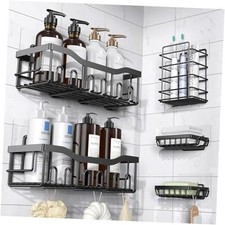 Adhesive Shower Caddy, 5 Pack Rustproof Stainless Steel Bath XL size Black