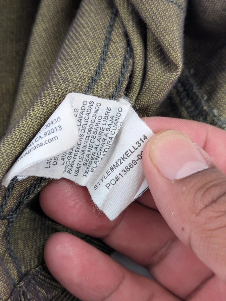 Prana Kellan Button Down Shirt Men's L Green Cargo Slim Fit Flip Cuff Pearl Snap - Image 4 of 4