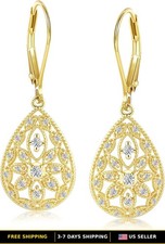 Sterling Silver Teardrop Dangle Earrings with Cubic Zirconia Leverback