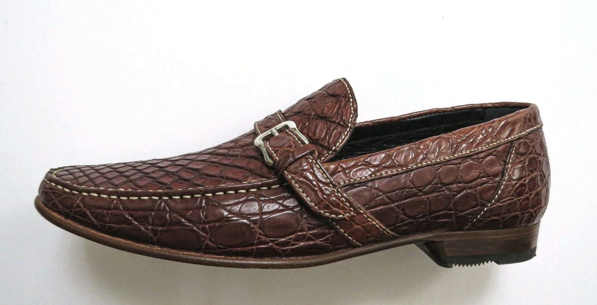 TESTONI Brown Crocodile Alligator Leather Shoes Loafers 10  display picture 2