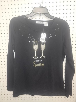 Katies Kloset Women's Black Long Sleeve Simply Sparkling Shirt Size M