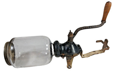 Antique Arcade Coffee Grinder Original Jar & Lid Wall Mount Cabin Cottage Decor