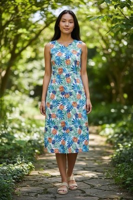 Tabitha Webb Pineapple Tropical Shift Dress Womens Size 8 Sleeveless Pockets