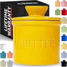 Prioritychef Butter Crock with Lid with Water Line, Ceramic French Butter Dish t