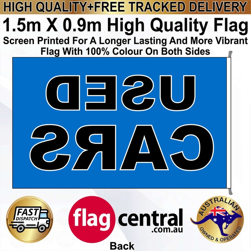 A - USED CARS - Blue - 1.5m x 0.9m High-Quality Screen-Printed Flag - 2