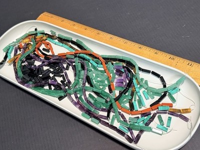 .5 Lbs Vintage Mixed Gemstone Tube Beads 13x4mm RO-DO Salvage & NOS Bulk Lot