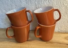 Vtg. PYREX CorningWare Orange White Glass Mugs Set of 4 With Handle