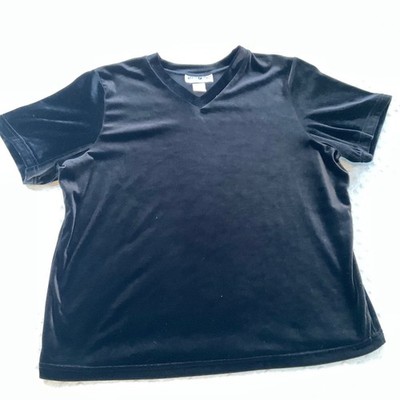 White Stag Womens Black Velvet V Neck Short Sleeve T Shirt Top Plus Size 22 24