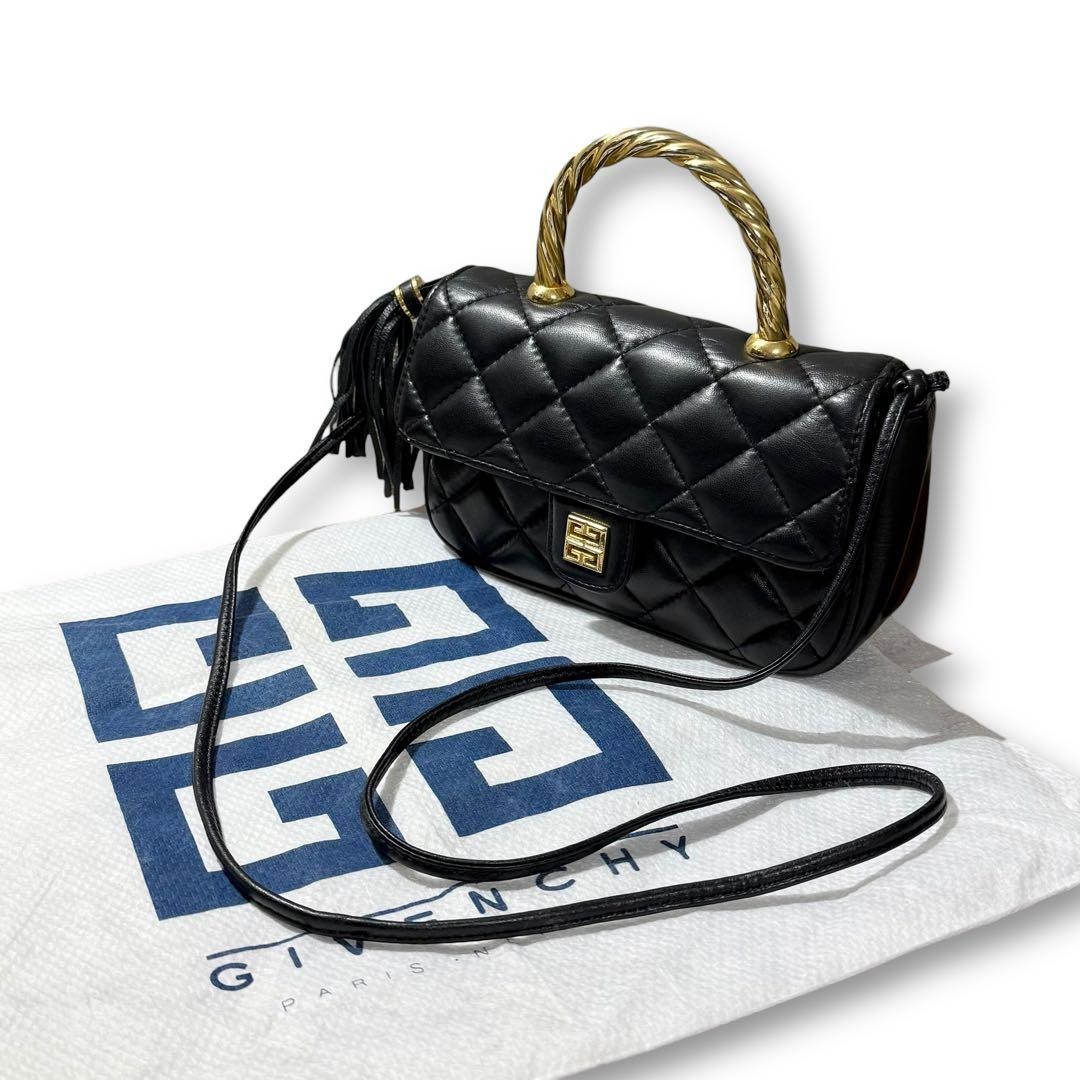 Givenchy Vintage 4G Quilted Leather Shoulder Bag Hand Bag Black Metal Handle image 2