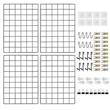 4 PCS Metal Wire Wall Panel Mesh Organizer 17.3x11.8 Black Grid With Hooks