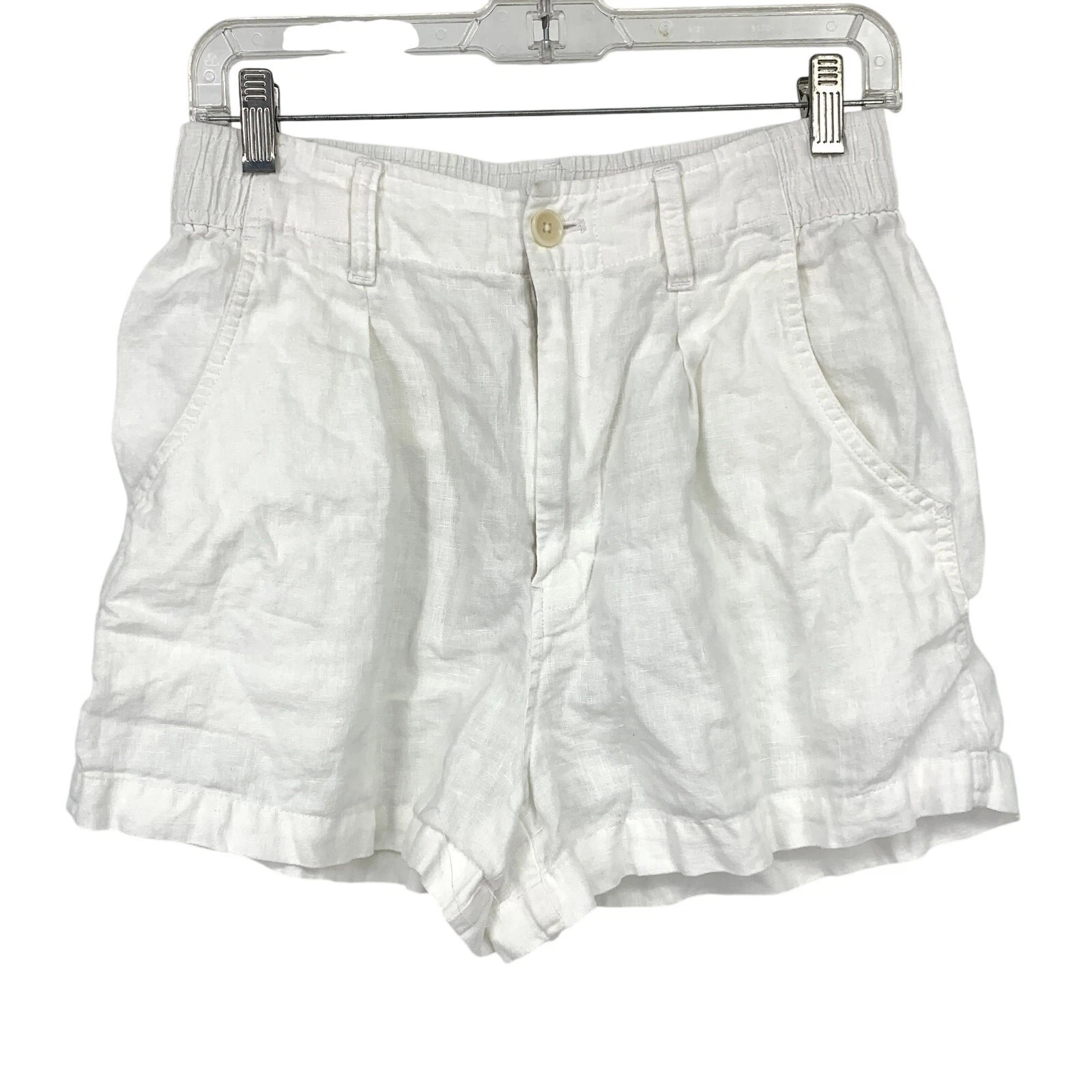 Madewell Elastic Back Linen Shorts Womens Size 4 White Pleated Front Pockets