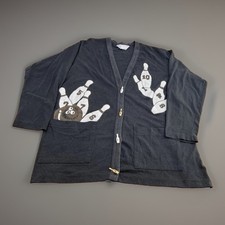 Vintage 1980s Blair Bowling Theme Knit Cardigan Sweater Peeling Small Holes