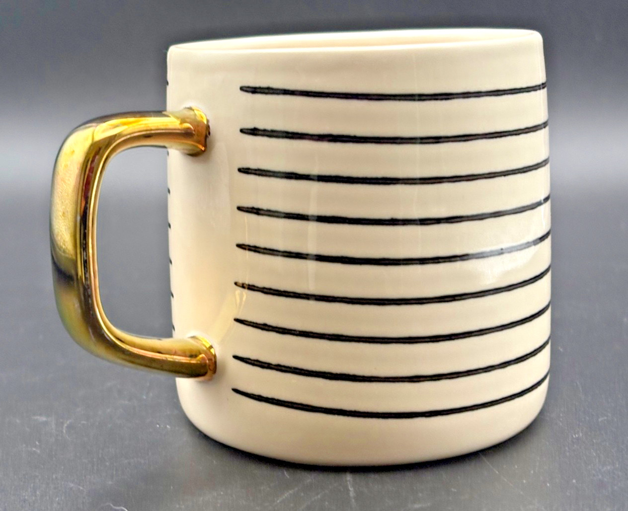 THYME & TABLE * Durable STONEWARE MUG Black & White Stripe one mug