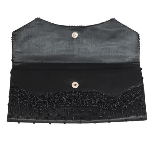 Vintage MM Kane Beaded Clutch Purse Black Satin Formal Special Event Hong Kong - Picture 11 of 21