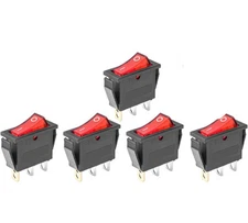 5 Pcs AC110V/120V Rocker Switch Red Light 3 Pin LED SPST ON-Off USA SHIPPING