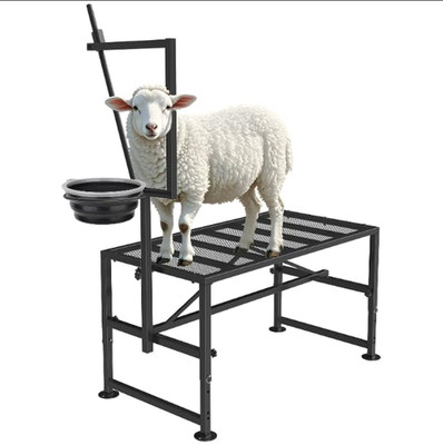 Goat Stand with Feed Bin for Milking, 600Lbs Goat Trimming Stand, Livestock Tabl