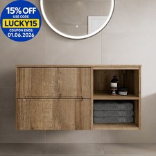 1000mm Bathroom Vanity Unit Countertop Wall Hung Fluted Oak Unit No Basin