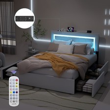 Letto imbottito 140 x 200 cm letto matrimoniale contenitore struttura letto con LED/USB Tmnwgrccel