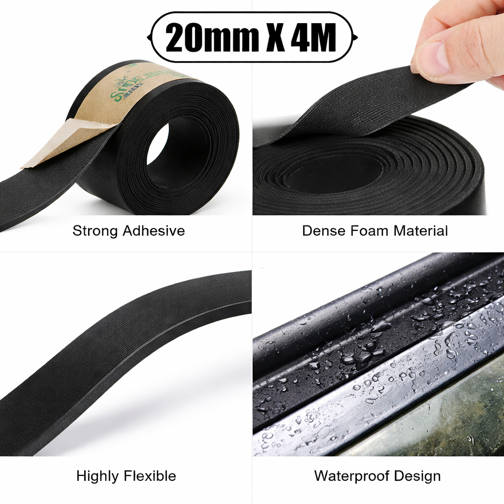 4M Universal Rubber Seal Strip – Door Window Molding Edge Trim – Self-Adhesive – Black – 13ft Length
