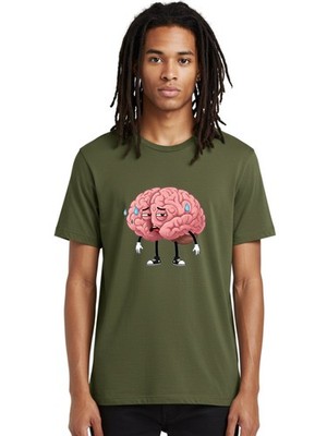 Stressed-Brain Mens Graphic Tee, 100% Cotton, Casual Summer Wear