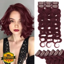 Rich Choices 6pc Remy Human Hair Clip In Extensions 10" Burgundy Red Wavy