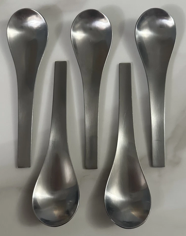 Georg Jensen Denmark 5 Stainless Steel 6.5” Spoons MCM Mid Century Modern - Image 2 of 4