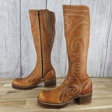 Rare Vintage Frye Campus Boots Womens Size 6 B Swirl Square Toe Zip Up Brown